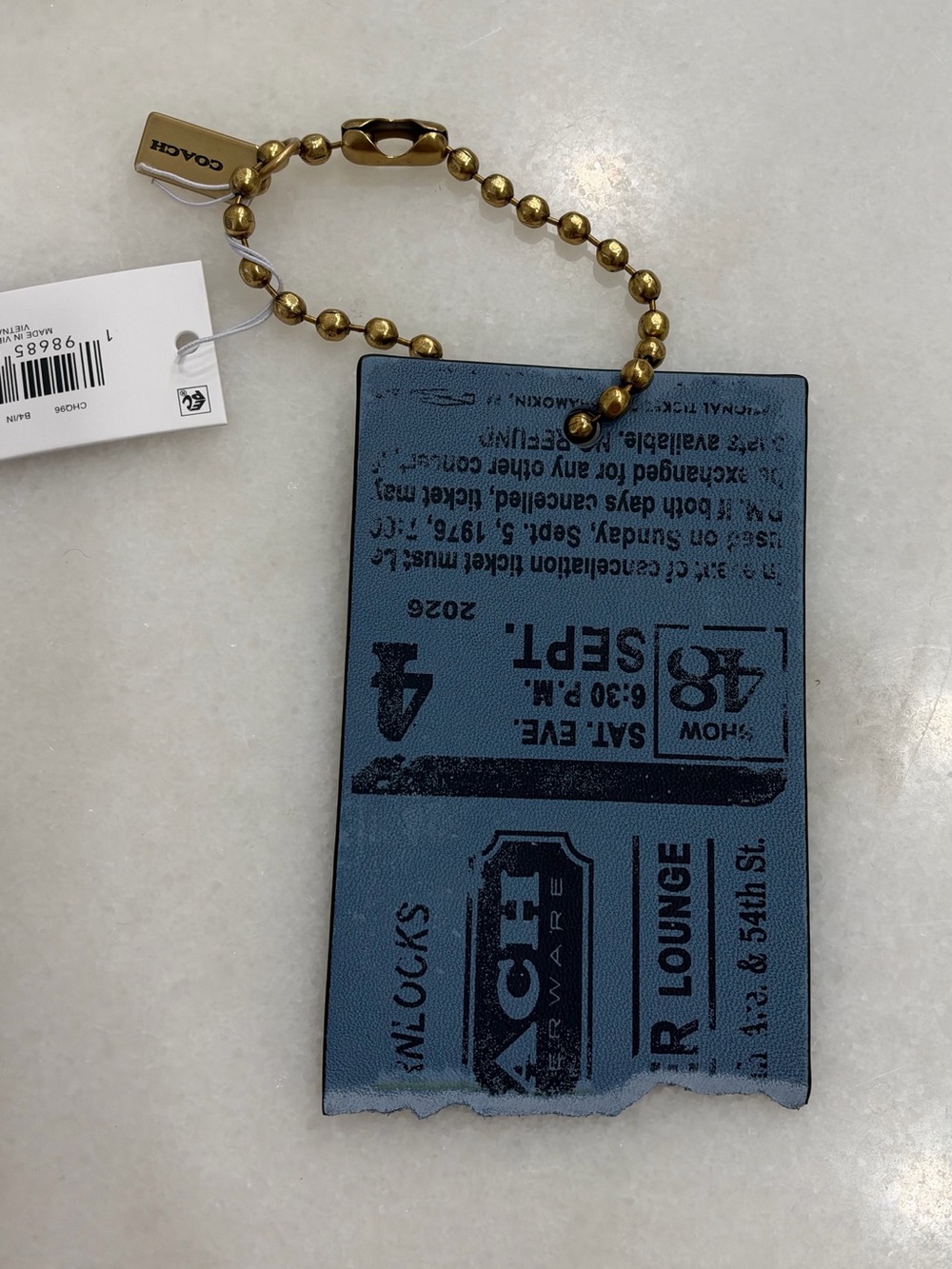 Coach concert ticket bag charm blue